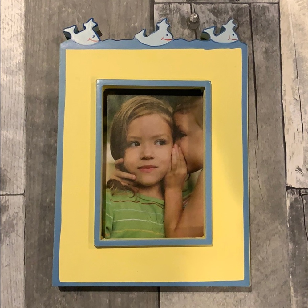 Adorable hand painted, wooden, happy whale frame.